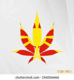 Flag of Macedonia in Marijuana leaf shape. The concept of legalization Cannabis in Macedonia. Medical cannabis illustration.
