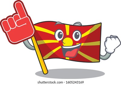 Flag macedonia mascot cartoon style holding a Foam finger
