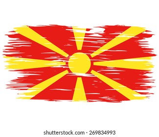 Flag of Macedonia. Painted brush colored inks. Symbol Independence Day National Patriotic Travel Country Background Grunge Paint Stock Vector Icon Logo Picture Image Illustration Political