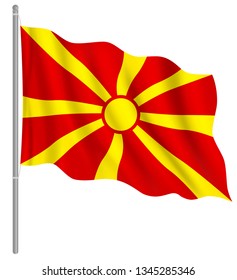 Flag of Macedonia with flag pole waving in wind. Vector illustration