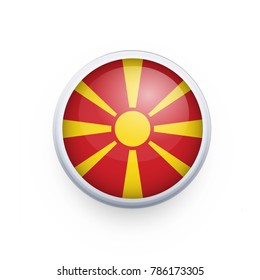 Flag of Macedonia as round glossy icon. Button with Macedonia flag. National flag for country of Macedonia isolated, banner vector illustration. Vector illustration eps10.