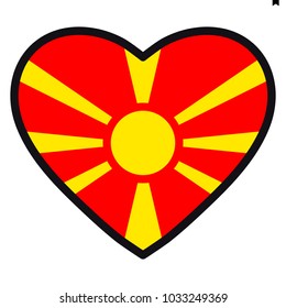 Flag of Macedonia in the shape of Heart with contrasting contour, symbol of love for his country, patriotism, icon for Independence Day.