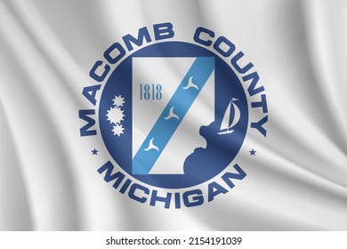 Flag of Macomb County, Michigan, USA. Realistic waving flag of Macomb County vector background.
