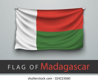 FLAG OF madagascar battered, hung on the wall, screwed screws