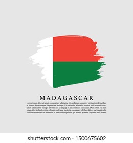 Flag of Madagascar with brush stroke effect and information text poster, Madagaskar flag template design. Vector eps 10