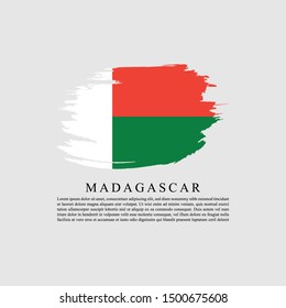 Flag of Madagascar with brush stroke effect and information text poster, Madagaskar flag template design. Vector eps 10