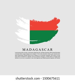 Flag of Madagascar with brush stroke effect and information text poster, Madagaskar flag template design. Vector eps 10