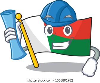 Flag madagascar cartoon with in architect character