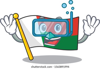 Flag madagascar cartoon with in diving character