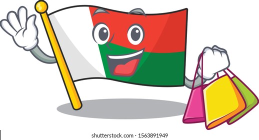 Flag madagascar cartoon with in shopping character