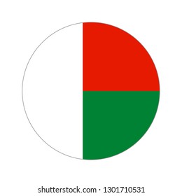 Flag of Madagascar. Circular icon on white background, vector illustration.