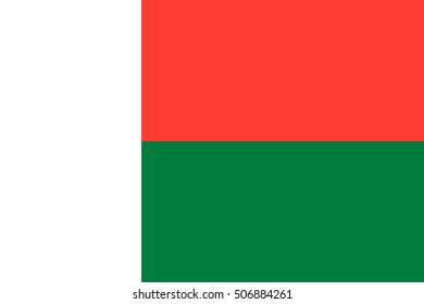 Flag of Madagascar in correct size, proportions and colors. Accurate official standard dimensions. Madagascar national flag. African patriotic symbol, banner, element, background. Vector illustration