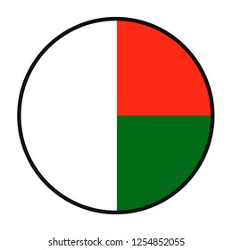 Bandera Madagascar - botón de diseño de estilo plano. Ilustración del emblema de la nación, aislada en un fondo blanco. 