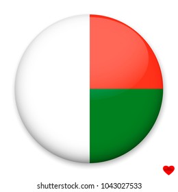 Flag of Madagascar in the form of a round button with a light glare and a shadow. 