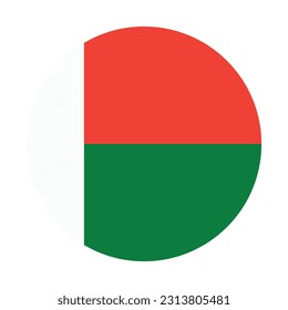 The flag of Madagascar. Flag icon. Standard color. Round flag. Computer illustration. Digital illustration. Vector illustration.