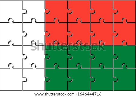 Flag of madagascar made with jigsaw puzzle pieces