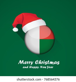Flag of madagascar. Merry Christmas and happy new year background design with glossy round Flag of madagascar. vector illustration.