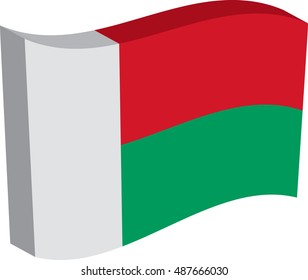 Flag of Madagascar, officially the Republic of Madagascar. Vector illustration of a stylized flag. The slit in the paper with shadows. Element for infographics.