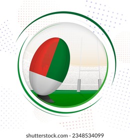 Flag of Madagascar on rugby ball. Round rugby icon with flag of Madagascar. Vector illustration.