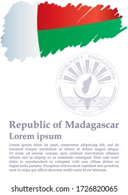 Bandera de Madagascar, República de Madagascar.  Ilustración vectorial para diseño gráfico y web.