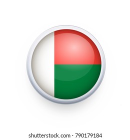Flag of Madagascar as round glossy icon. Button with Madagascar flag.isolated, banner vector illustration. Vector illustration eps10.