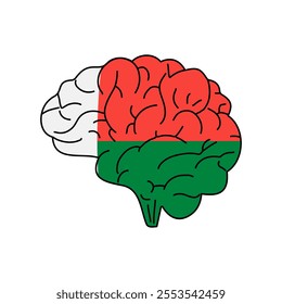 Flag of Madagascar. Vector illustration of a combination of a human brain with a country flag on a white background.