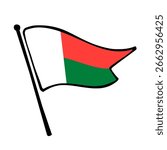 Flag of Madagascar. Madagascar flag vector illustration icon design in the hand-drawn style. Fluttering flagpole flag.