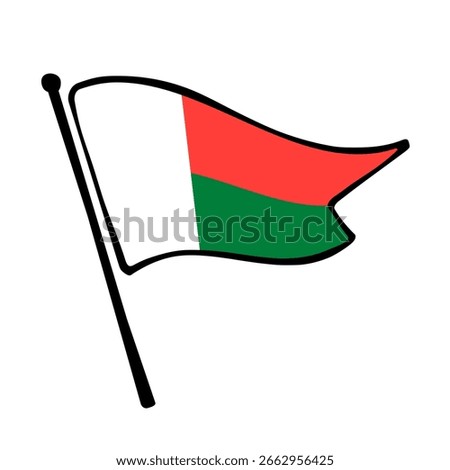 Flag of Madagascar. Madagascar flag vector illustration icon design in the hand-drawn style. Fluttering flagpole flag.