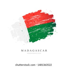 Flag of Madagascar. Vector illustration on a white background. Brush strokes are drawn by hand. Independence Day.