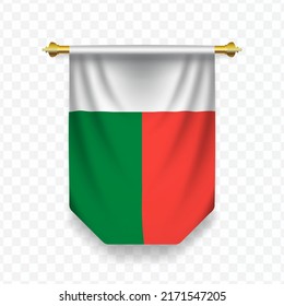 Flag of Madagascar. Vector illustration of a vertical hanging flag on a transparent background (PNG). 