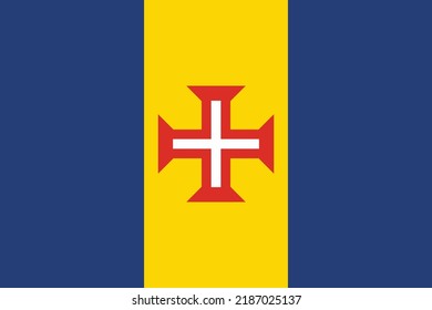 The flag of Madeira an autonomous region of the country of Portugal in red white blue and yellow