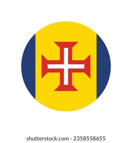 The flag of Madeira. Button flag icon. Standard color. Circle icon flag. Computer illustration. Digital illustration. Vector illustration.