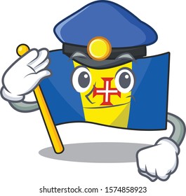 Flag madeira Cartoon character dressed as a Police officer