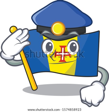 Flag madeira Cartoon character dressed as a Police officer