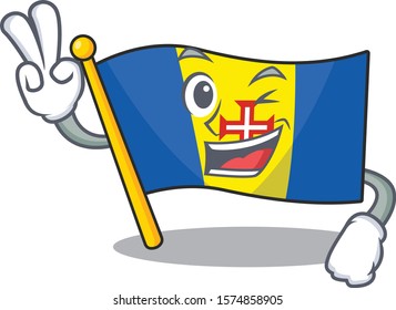 Flag madeira Character cartoon style with two fingers