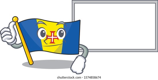 Flag madeira cute cartoon character Thumbs up with board