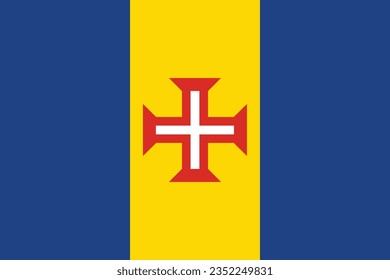 The flag of Madeira. Flag icon. Standard color. Standard size. A rectangular flag. Computer illustration. Digital illustration. Vector illustration.