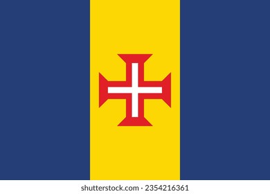 The flag of Madeira. Flag icon. Standard color. Standard size. A rectangular flag. Computer illustration. Digital illustration. Vector illustration.