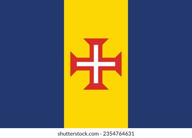 The flag of Madeira. Flag icon. Standard color. Standard size. A rectangular flag. Computer illustration. Digital illustration. Vector illustration.