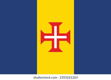 The flag of Madeira. Flag icon. Standard color. Standard size. A rectangular flag. Computer illustration. Digital illustration. Vector illustration.