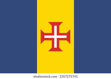 The flag of Madeira. Flag icon. Standard color. Standard size. A rectangular flag. Computer illustration. Digital illustration. Vector illustration.