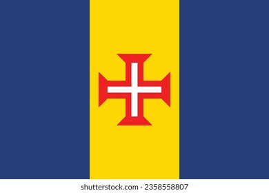 The flag of Madeira. Flag icon. Standard color. Standard size. A rectangular flag. Computer illustration. Digital illustration. Vector illustration.