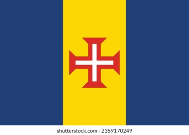 The flag of Madeira. Flag icon. Standard color. Standard size. A rectangular flag. Computer illustration. Digital illustration. Vector illustration.