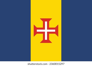 The flag of Madeira. Flag icon. Standard color. Standard size. A rectangular flag. Computer illustration. Digital illustration. Vector illustration.