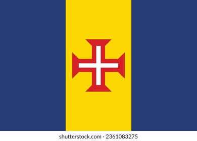 The flag of Madeira. Flag icon. Standard color. Standard size. A rectangular flag. Computer illustration. Digital illustration. Vector illustration.