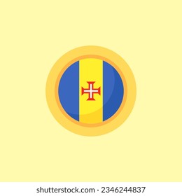 Flag of Madeira with round frame. Flat design style.