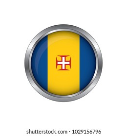 Flag of Madeira as round glossy icon. Button with Madeira flag.isolated, banner vector illustration. Vector illustration eps10.