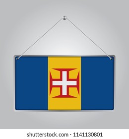 Flag of Madeira. The symbol of the state in the pennant hanging on the rope, rectangle hanging. Vector Illustration EPS10.
