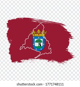 Flag of Madrid from brush strokes. Blank map of Madrid. Kingdom of Spain. High quality map and flag Madrid for your web site design, logo, app  on transparent background.  EPS10. 