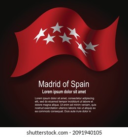 Flagge von Madrid von Spanien auf dunklem Hintergrund mit Text. Vektorgrafik